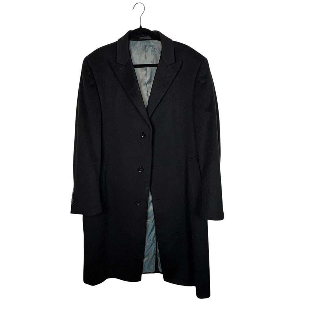 Calvin Klein Coat Men's 42R Stewart Overcoat Black Three Button Wool Cashmere